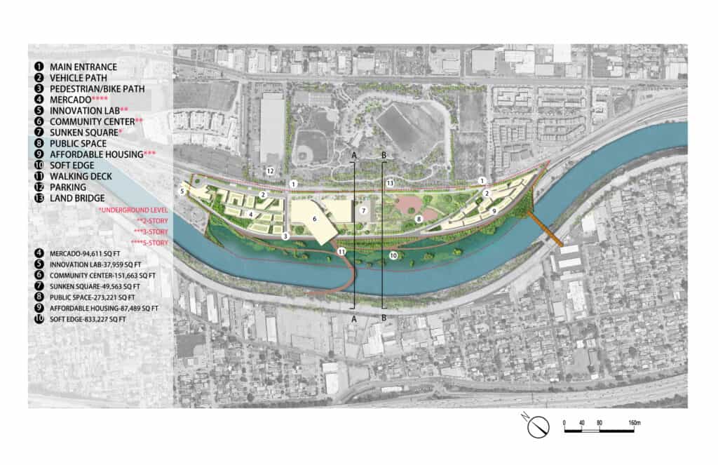 Encuentro Site Plan of section of LA River and nearby neighborhood