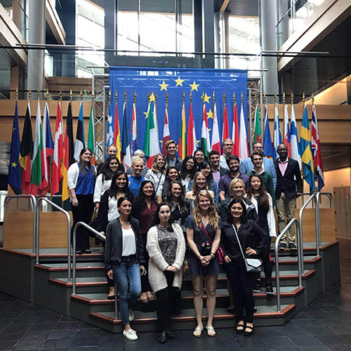 Students touring EU institutions as part of the 2017 USC on the Rhine program.