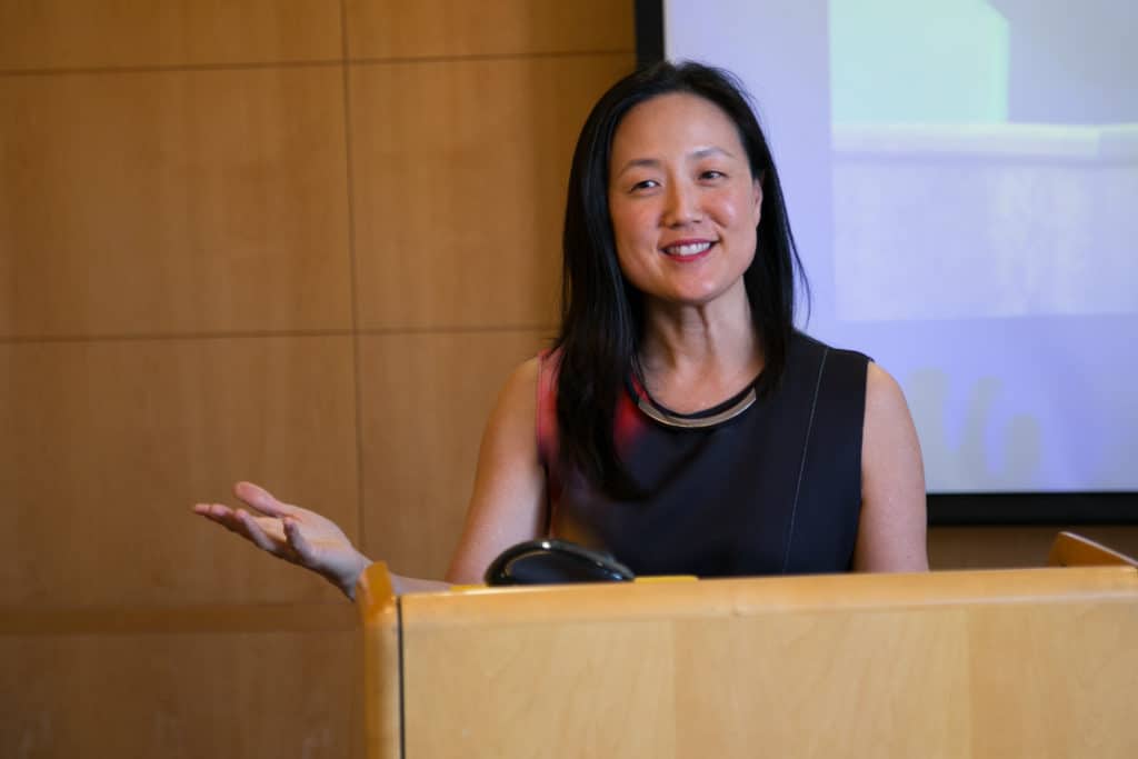 Professor Annette Kim teaching in classroom