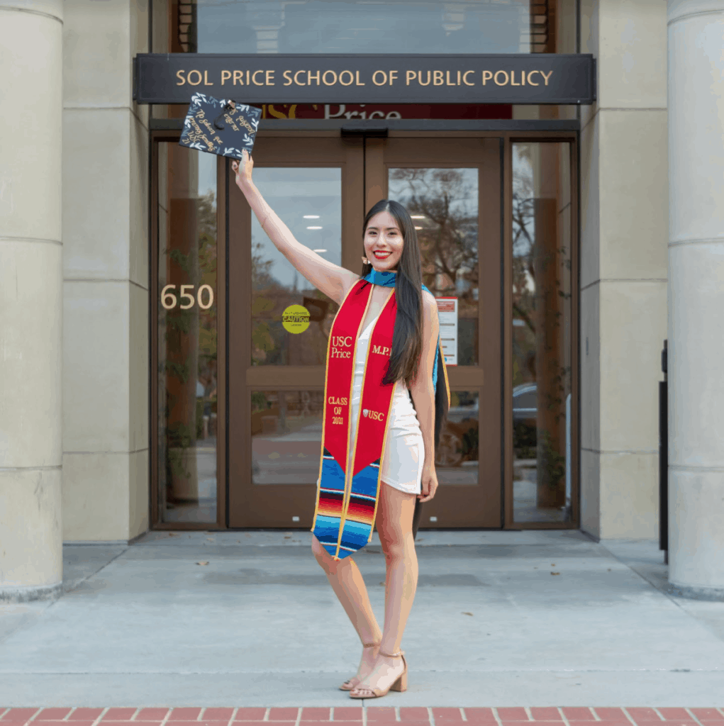 Mariana Garcia Medina outside Price School at Commencement