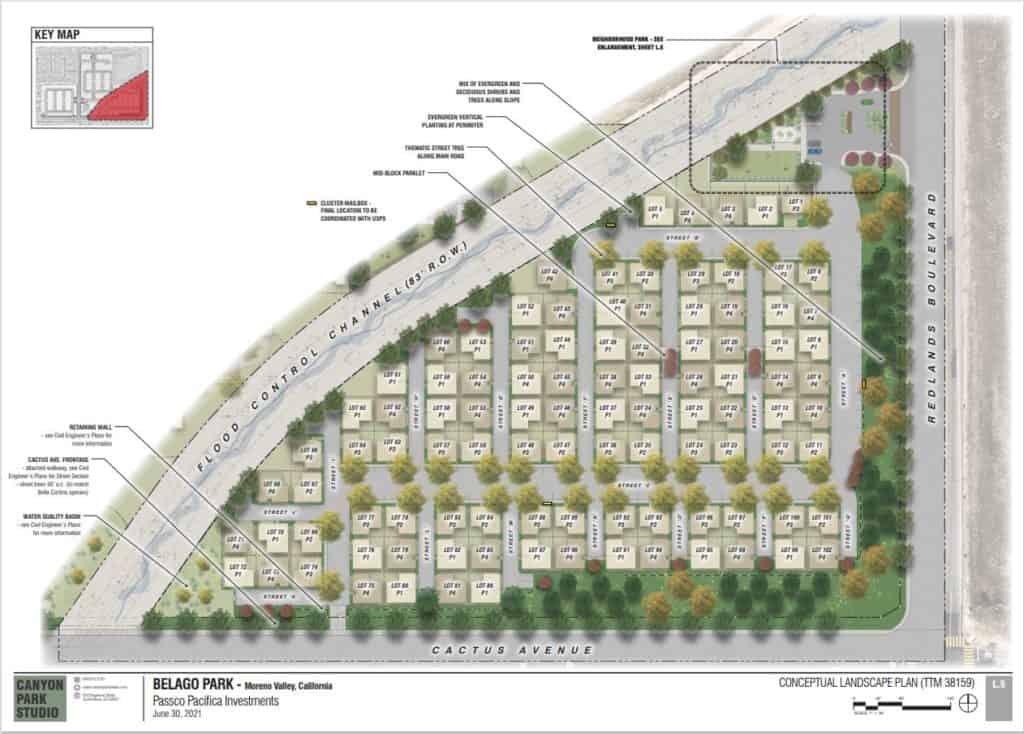 Part of the site plan for Belago Park, a Pacifica development in Moreno Valley. (Courtesy: Pacifica Investments)