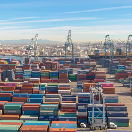 scene of Port of Los Angeles with containers stacked high