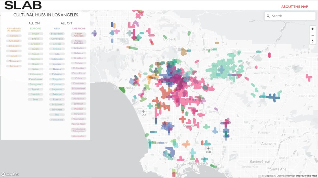 An example of a SLAB map showing cultural hubs in Los Angeles