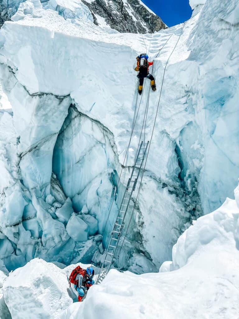 Lucy Westlake climbs a steep part of Mount Everest