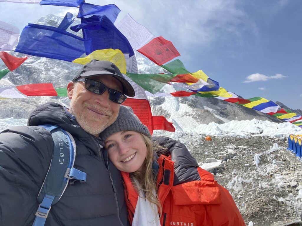 Lucy Westlake and her father, Rodney Westlake pose for a picture on the mountain. 