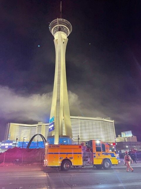 A Clark County Fire Department truckd parked on a street in Las Vegas. 