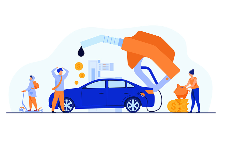 An illustration of a car and an oversized fuel pump.