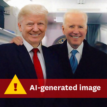An AI-generated image that depicts former President Donald Trump and President Joe Biden smiling together