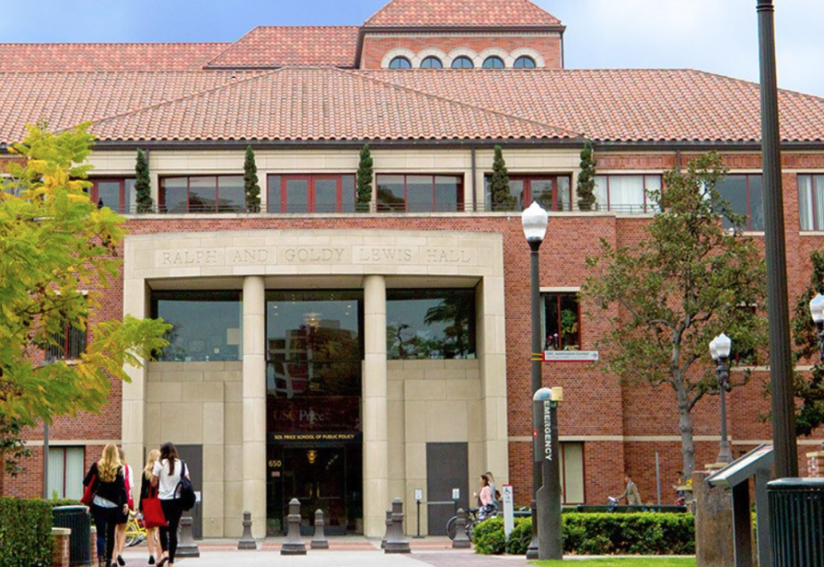 Ralph and Goldie Lewis Hall USC Price building on the USC campus.