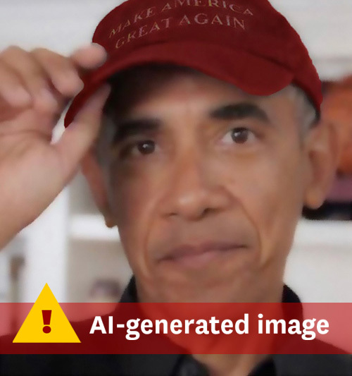 A fake image of former President Obama wearing a Make America Great Again hat