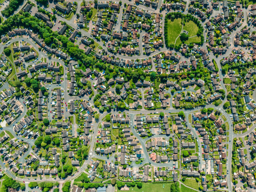 Houses and fields shown from the sky by drone give a unique perspective on life on the suburbs