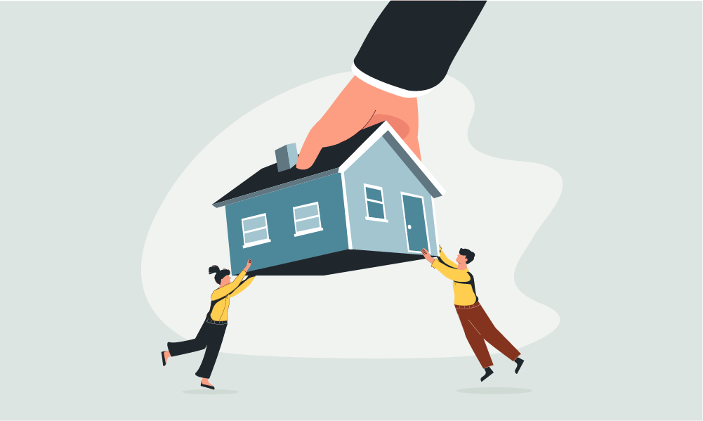 Illustration of a hand lifting a house out of reach